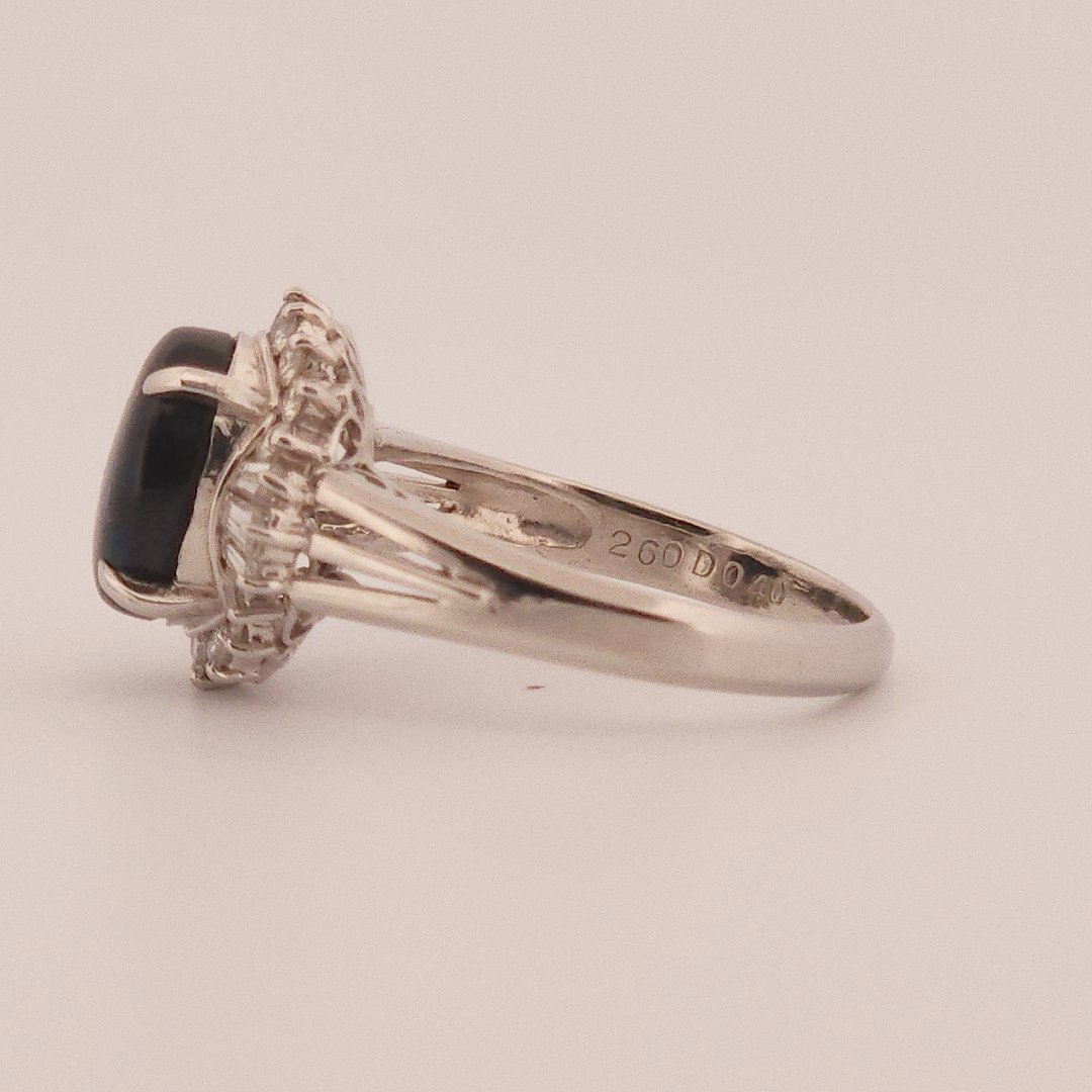 0.40ct Natural Diamonds, with 2.60ct Natural Black Opal, Women Ring, Platinum 850