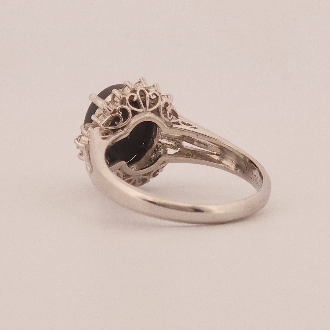 0.40ct Natural Diamonds, with 2.60ct Natural Black Opal, Women Ring, Platinum 850
