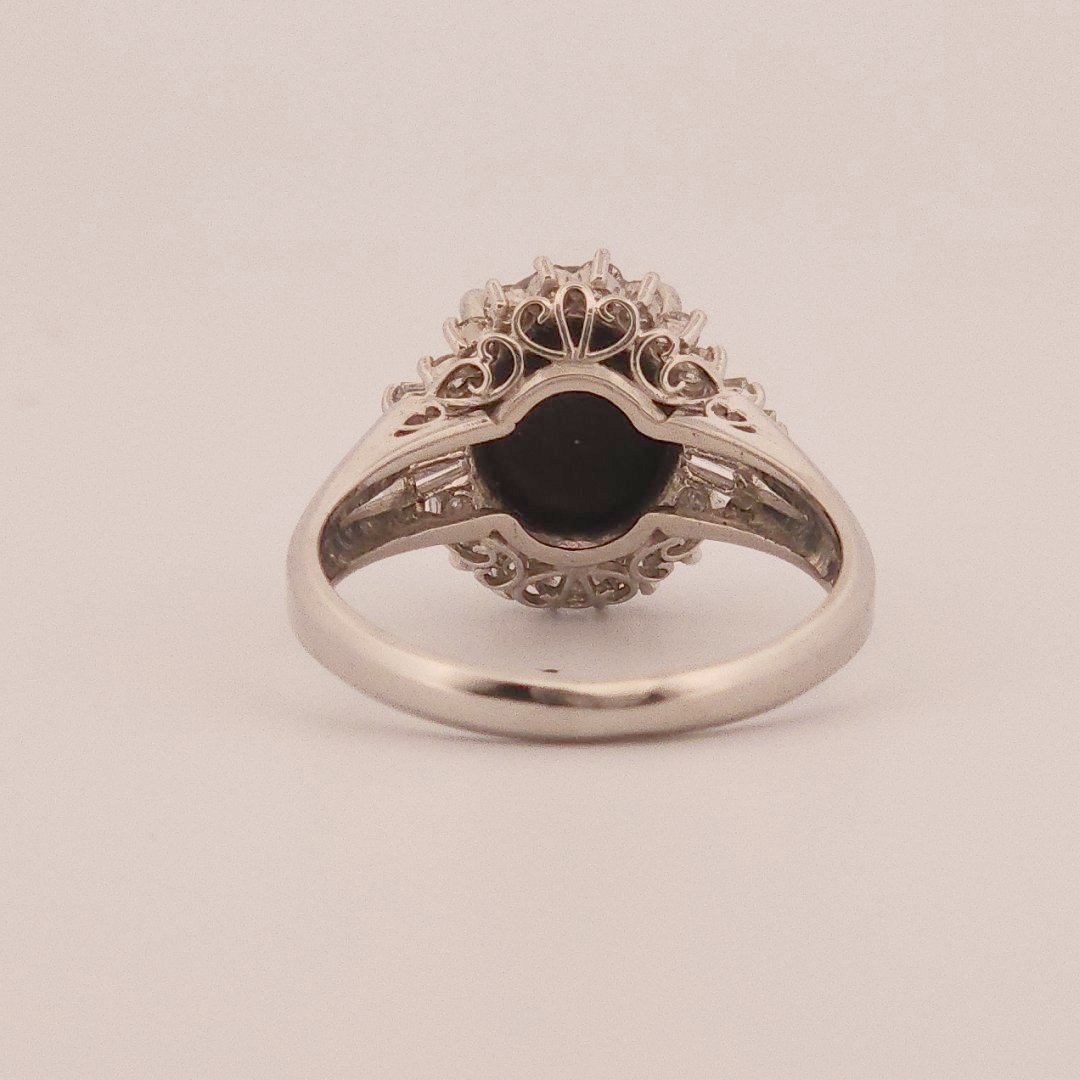 0.40ct Natural Diamonds, with 2.60ct Natural Black Opal, Women Ring, Platinum 850