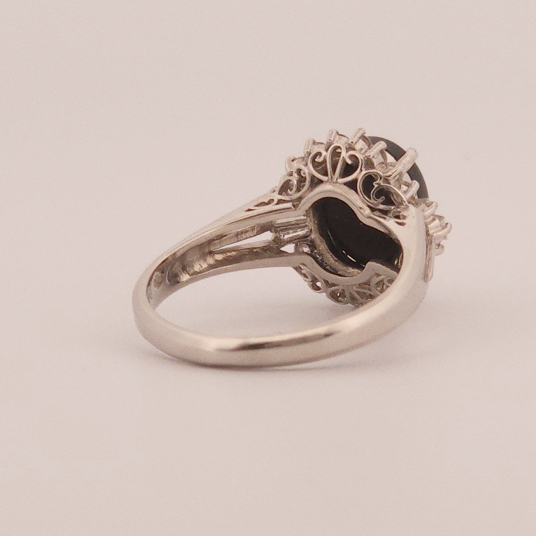 0.40ct Natural Diamonds, with 2.60ct Natural Black Opal, Women Ring, Platinum 850