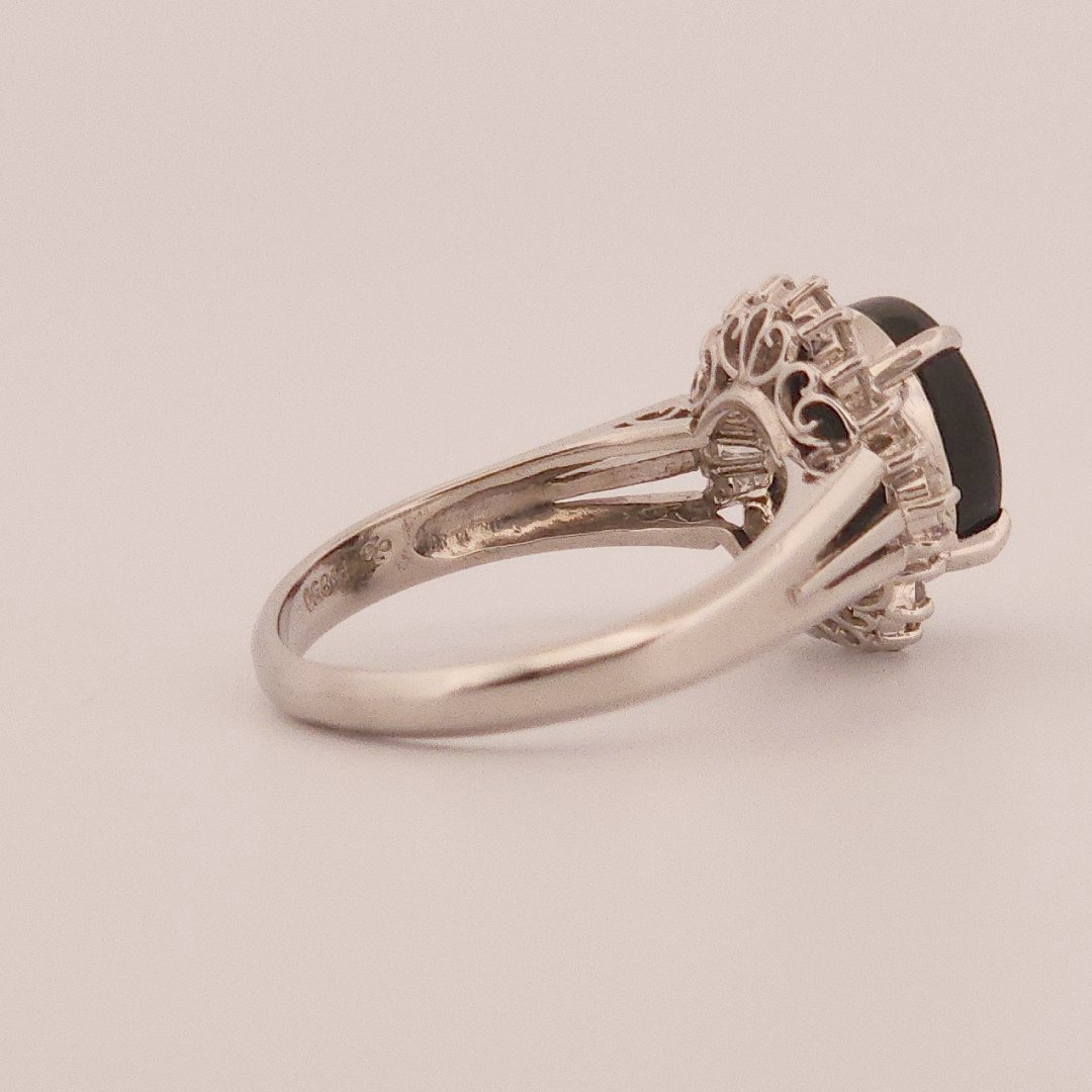 0.40ct Natural Diamonds, with 2.60ct Natural Black Opal, Women Ring, Platinum 850