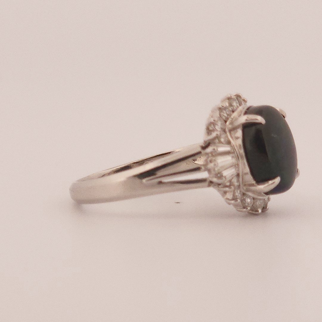 0.40ct Natural Diamonds, with 2.60ct Natural Black Opal, Women Ring, Platinum 850