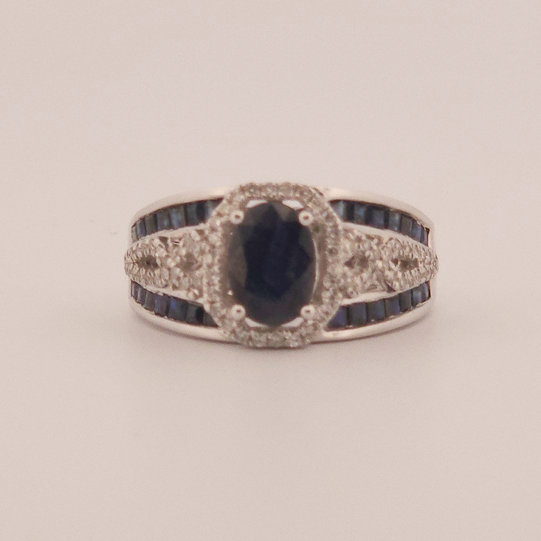0.31ct Natural Diamonds, with 2.76ct Natural Sapphire, EFFY Designer Women Ring, 14K White Gold