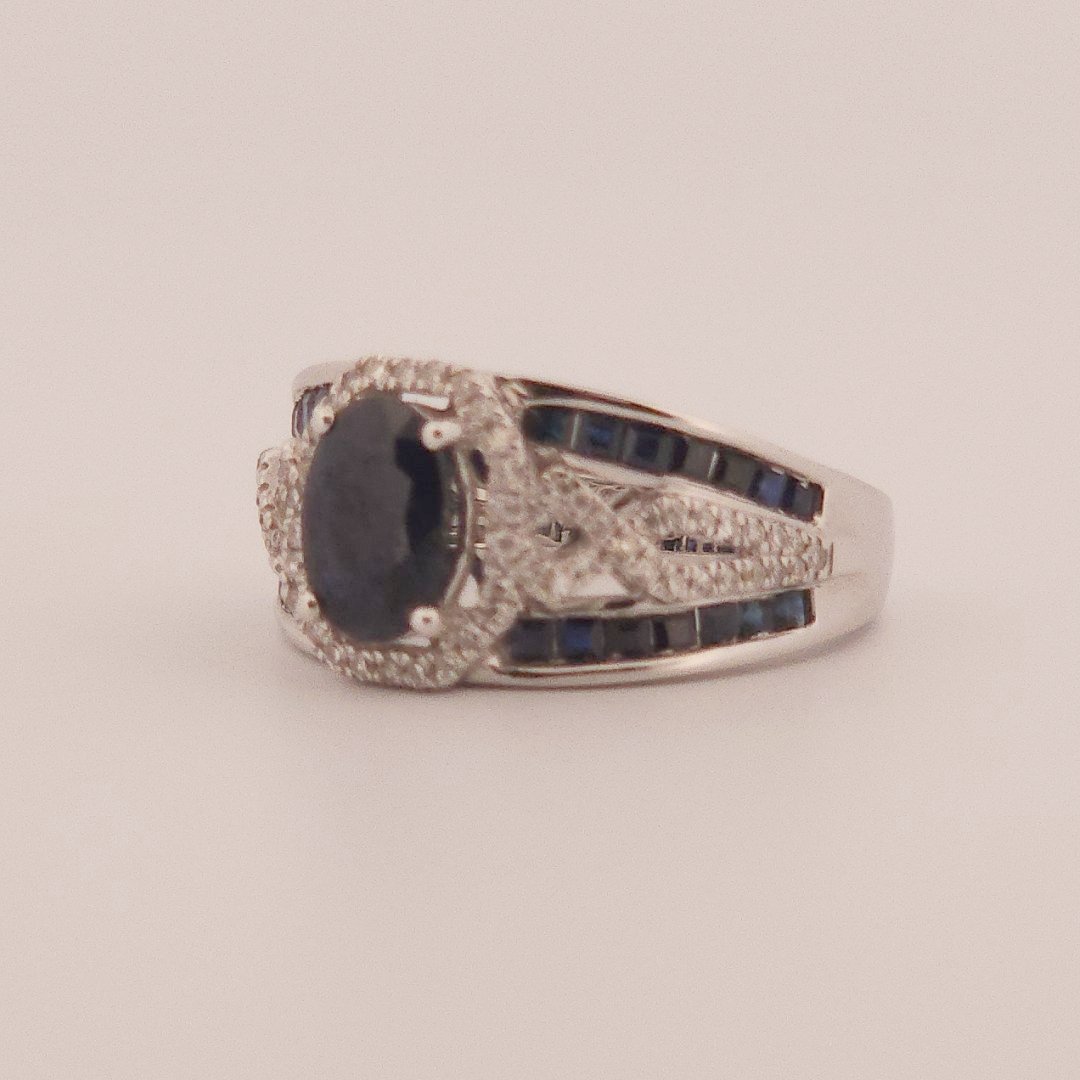 0.31ct Natural Diamonds, with 2.76ct Natural Sapphire, EFFY Designer Women Ring, 14K White Gold