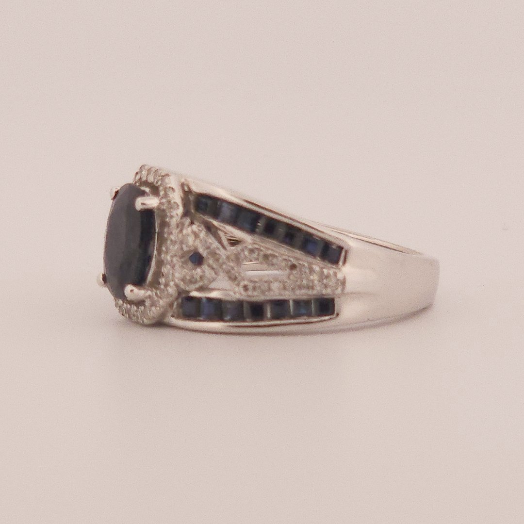 0.31ct Natural Diamonds, with 2.76ct Natural Sapphire, EFFY Designer Women Ring, 14K White Gold