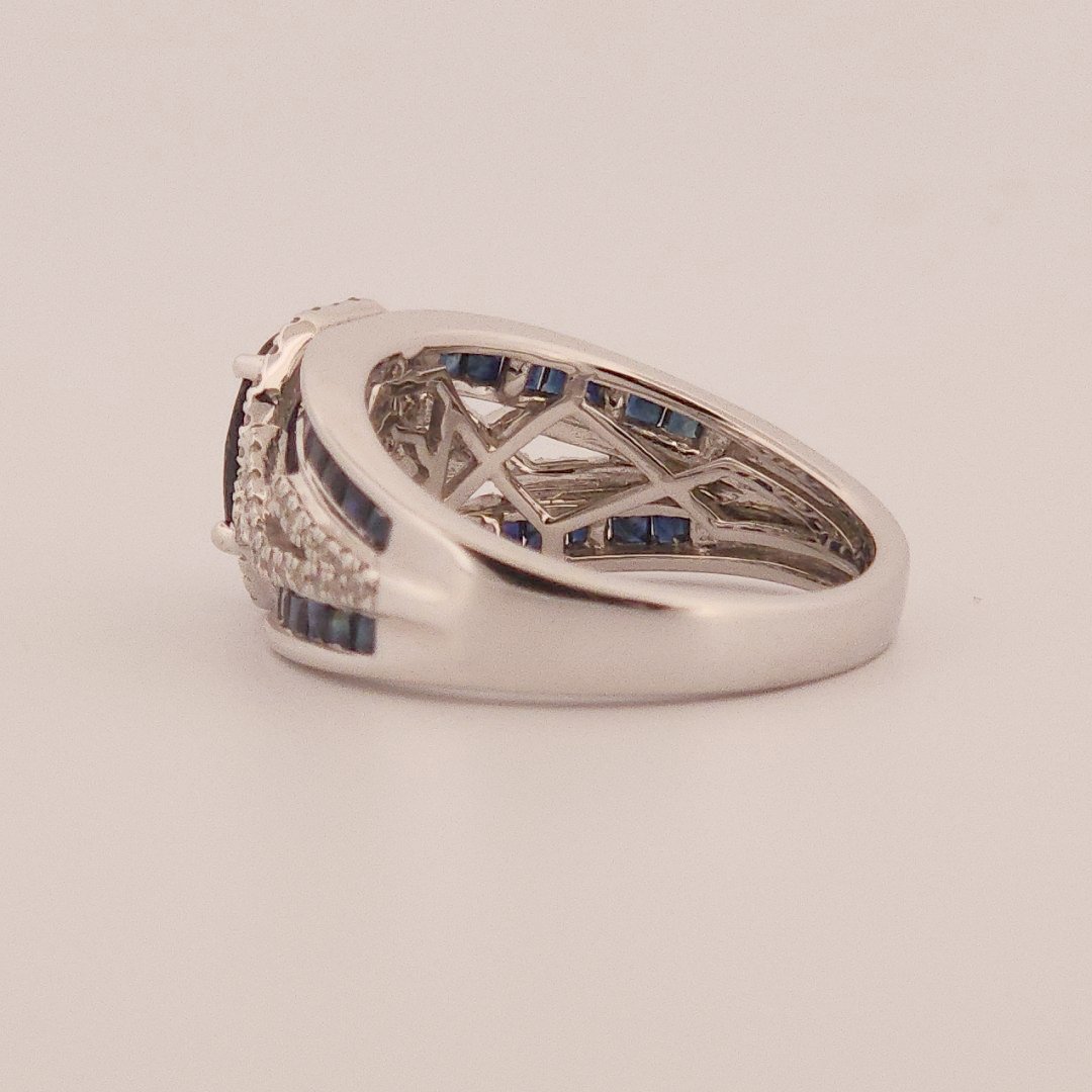0.31ct Natural Diamonds, with 2.76ct Natural Sapphire, EFFY Designer Women Ring, 14K White Gold
