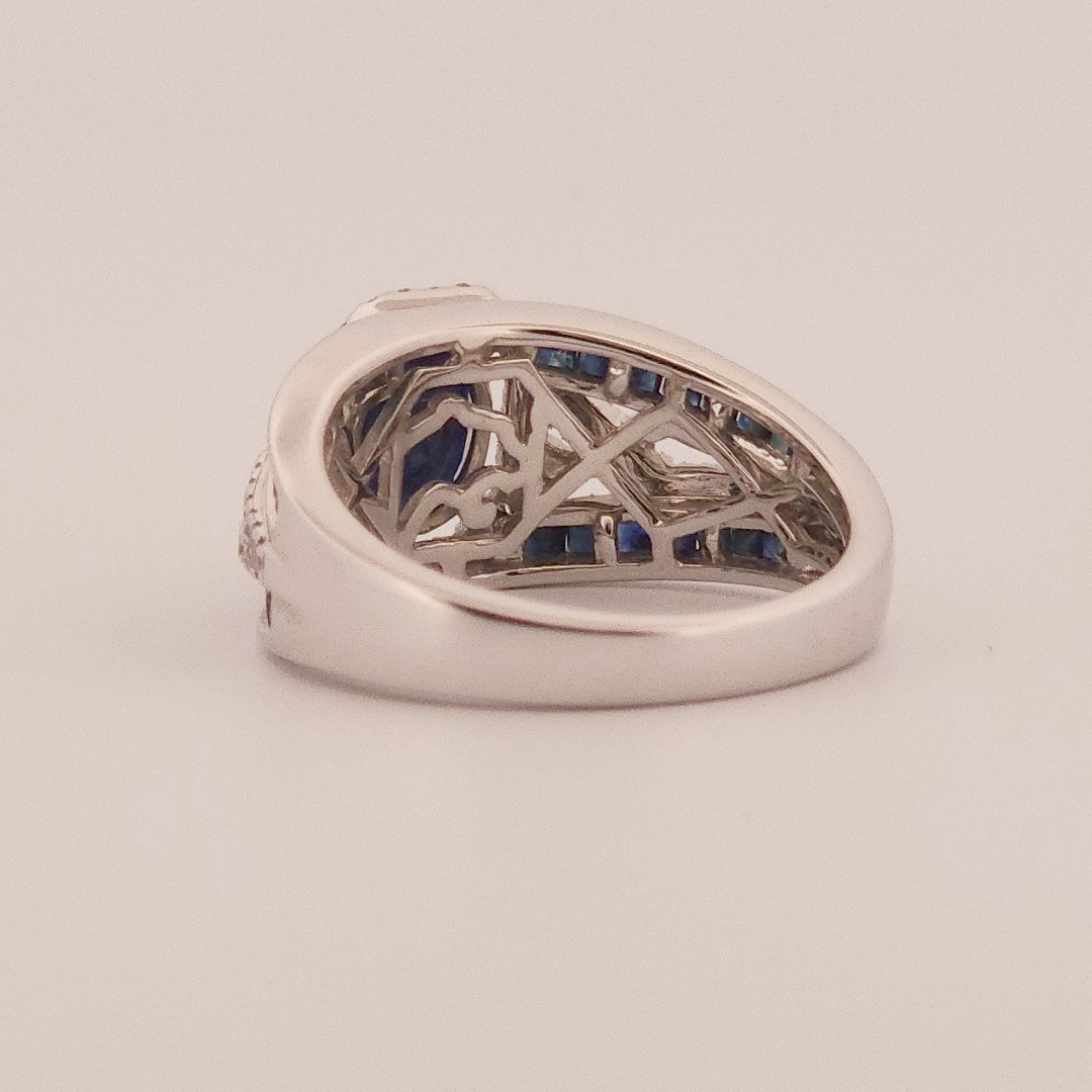 0.31ct Natural Diamonds, with 2.76ct Natural Sapphire, EFFY Designer Women Ring, 14K White Gold