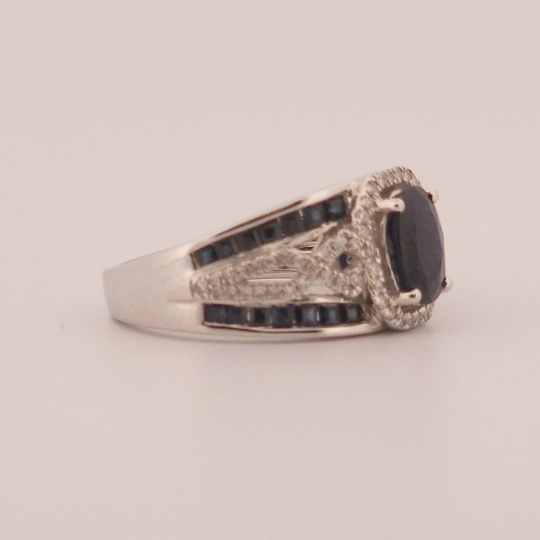 0.31ct Natural Diamonds, with 2.76ct Natural Sapphire, EFFY Designer Women Ring, 14K White Gold