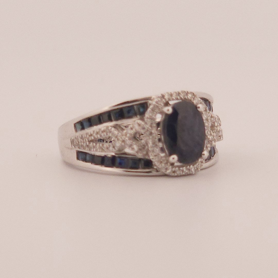 0.31ct Natural Diamonds, with 2.76ct Natural Sapphire, EFFY Designer Women Ring, 14K White Gold