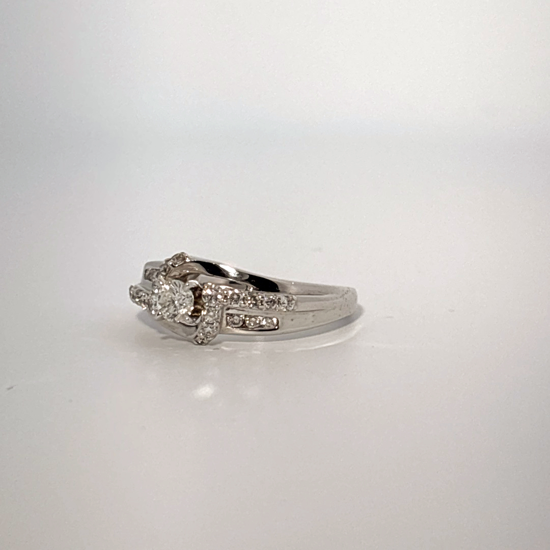Side 0.62ct, Center 1/4ct Natural Diamonds, Women Ring, 14K White Gold