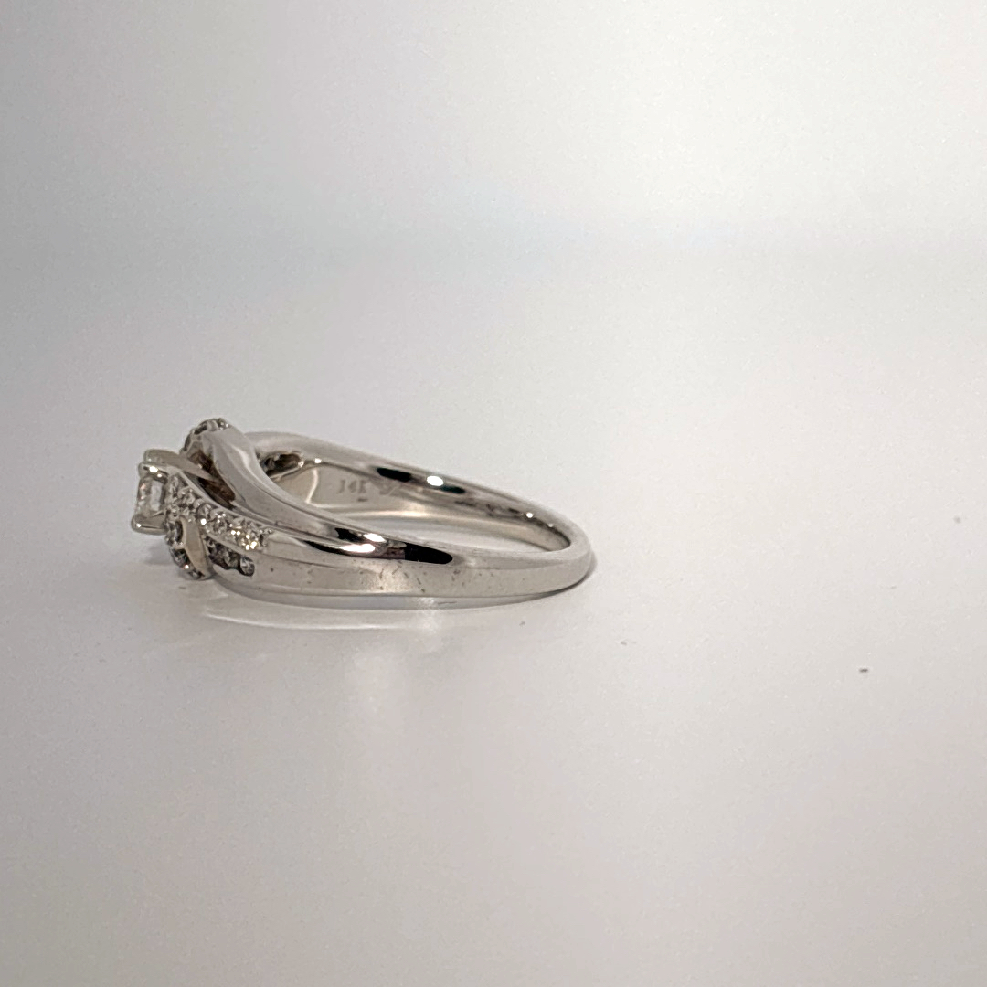 Side 0.62ct, Center 1/4ct Natural Diamonds, Women Ring, 14K White Gold