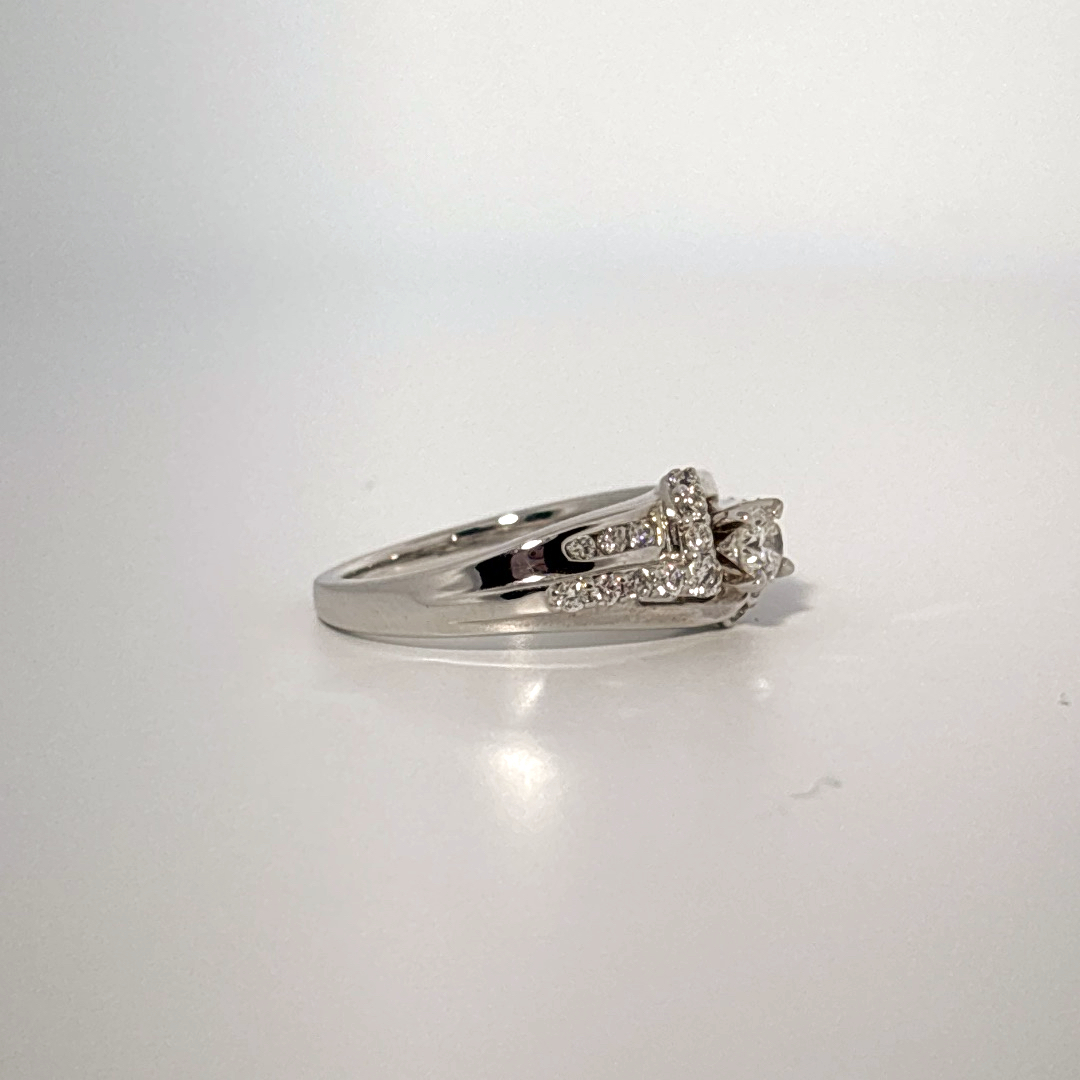 Side 0.62ct, Center 1/4ct Natural Diamonds, Women Ring, 14K White Gold