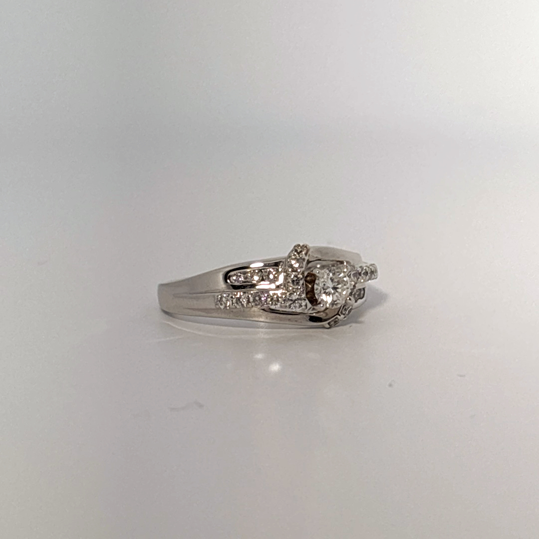 Side 0.62ct, Center 1/4ct Natural Diamonds, Women Ring, 14K White Gold