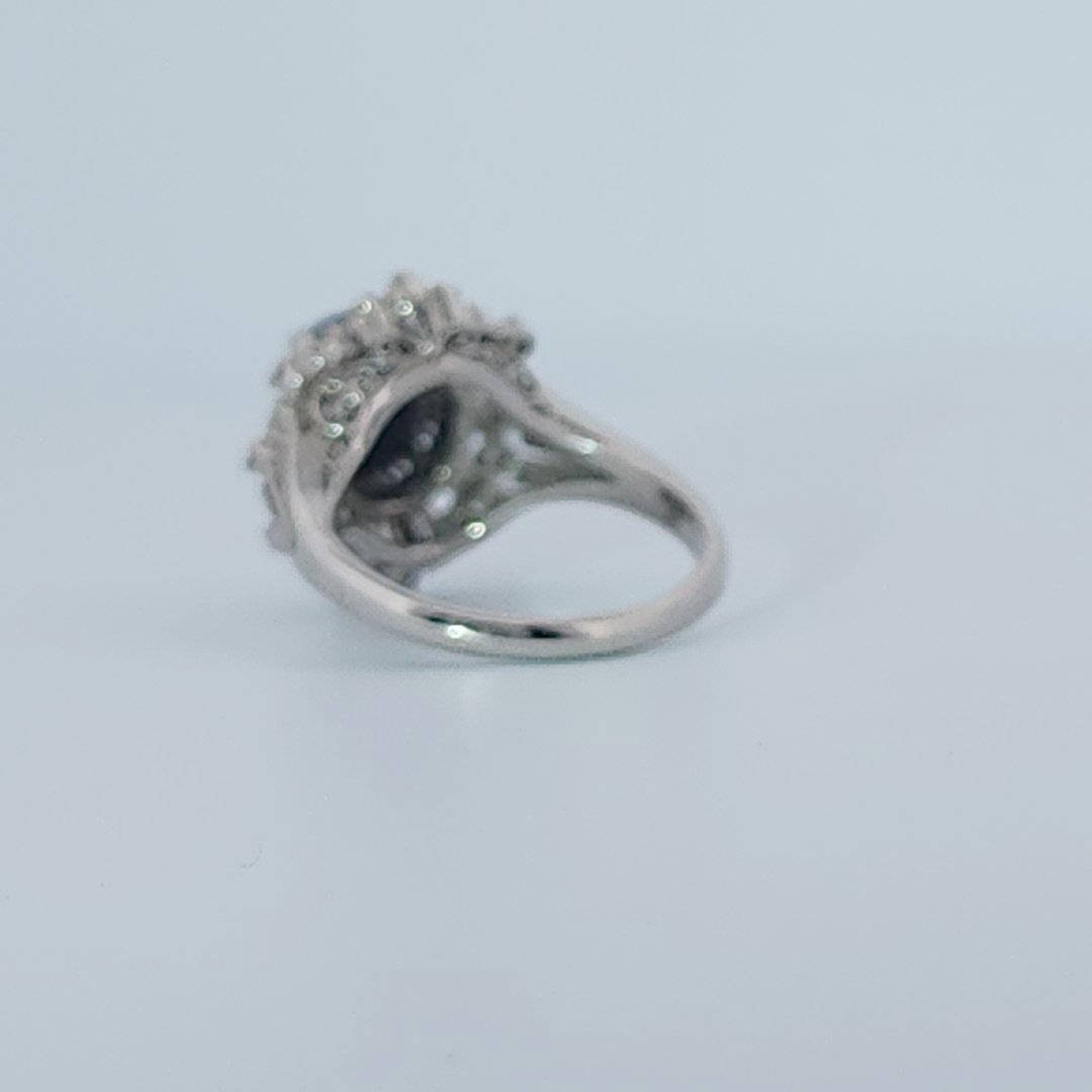 Cabochon Fire Opal 1.62ct with 0.73ctw Diamonds Ring, Platinum 900