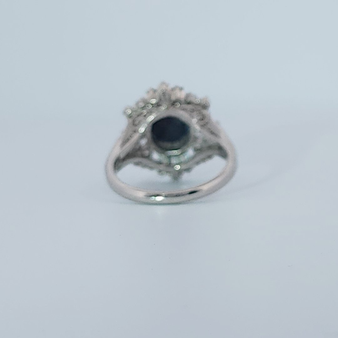 Cabochon Fire Opal 1.62ct with 0.73ctw Diamonds Ring, Platinum 900