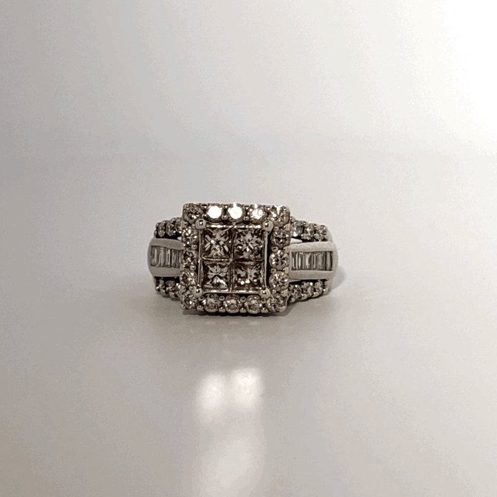 14K White Gold with Natural Diamonds 2.15CTW, Center 1.0 CTW, G/H SI1/I1